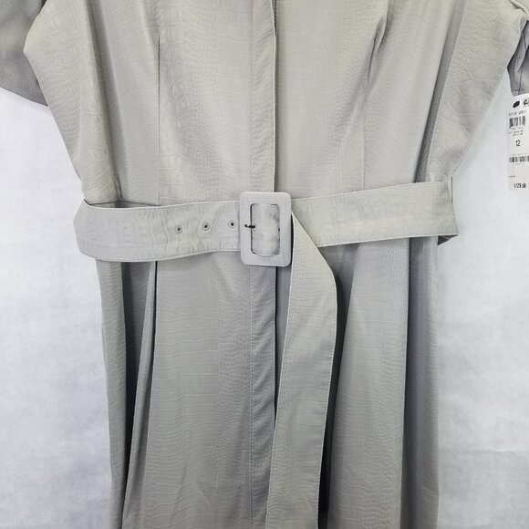 ALFANI Maxi Dress Women's 12 Gray Faux Leather Short Sleeve Belted Button Up NWT - Picture 6 of 16